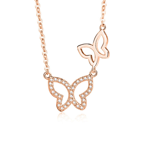 Silver Microinlaid Diamond Butterfly Necklace For Women