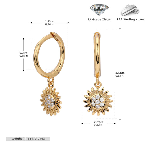 Silver Microinlaid Zircon Sunflower Earrings For Women