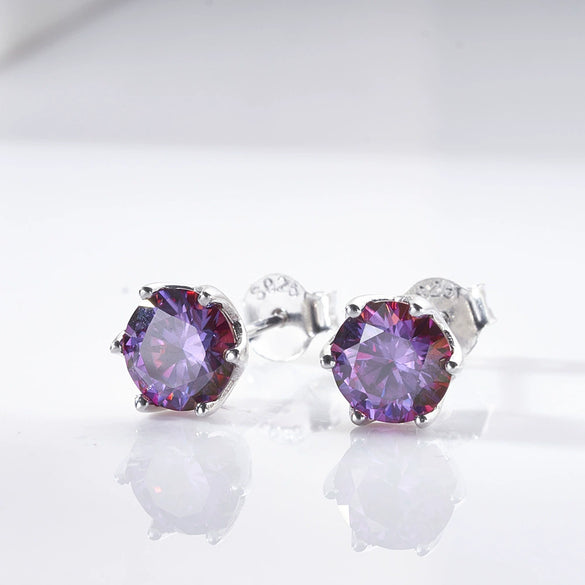 Silver Moissanite Classic Round Earrings