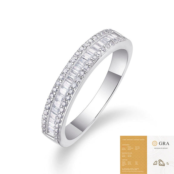 Silver Moissanite Geometric Ring Set With Diamonds Fashion Style