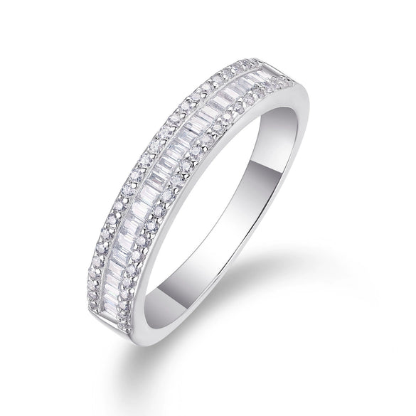 Silver Moissanite Geometric Ring Set With Diamonds Fashion Style