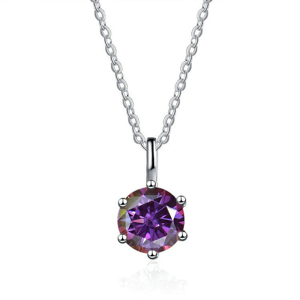 Silver Moissanite Necklace Set With Precious Stones Animals Zodiac Round Shape For Women