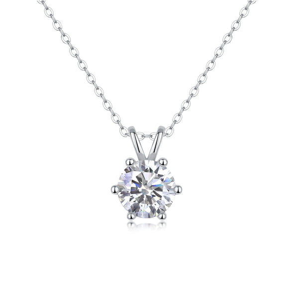 Silver Moissanite Pendant Necklace For Women With Geometric Pattern And Sixclaw Setting