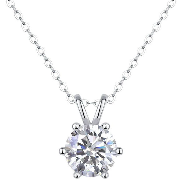 Silver Moissanite Pendant Necklace For Women With Geometric Pattern And Sixclaw Setting