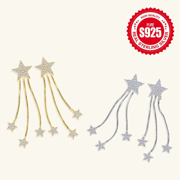 Silver Moissanite Pentagonal Star Tassel Earrings With Electroplating Treatment For Women