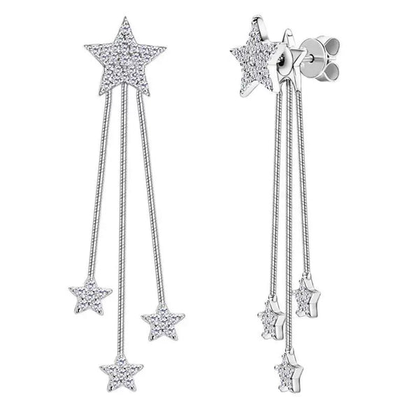 Silver Moissanite Pentagonal Star Tassel Earrings With Electroplating Treatment For Women