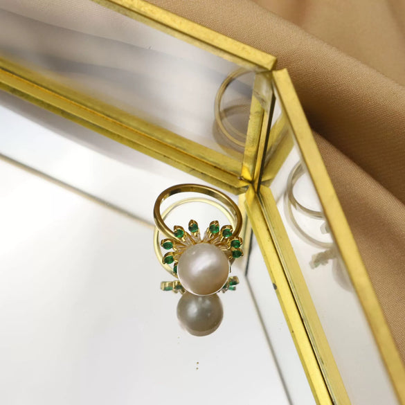 925 Silver Natural Freshwater Pearl Flower Ring Retro Elegant Handmade Electroplated