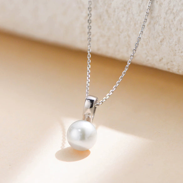 Silver Natural Freshwater Pearl Geometric Pendant Necklace For Women Set With Diamonds Cross Chain
