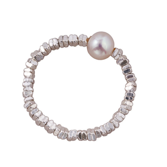 Silver Natural Freshwater Pearl Ring Light Luxury Design For Women