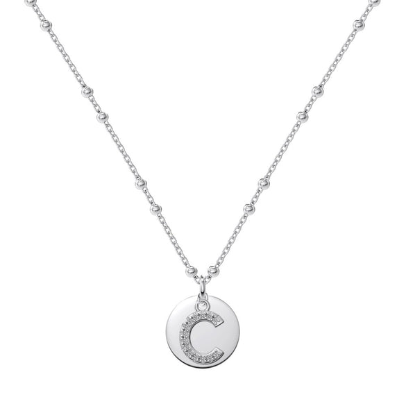 Silver Necklace Light Luxury Geometric Letter Pendant Ball Chain Electroplated