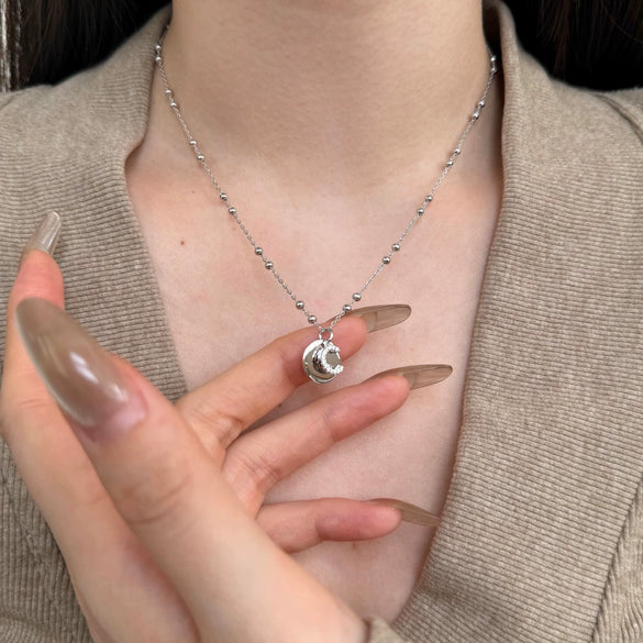 Silver Necklace Light Luxury Geometric Letter Pendant Ball Chain Electroplated