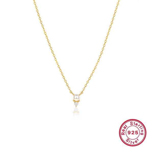 Silver 925 Necklace Simple Clavicle Chain With Shell Beads And French Pendant Electroplating For Women