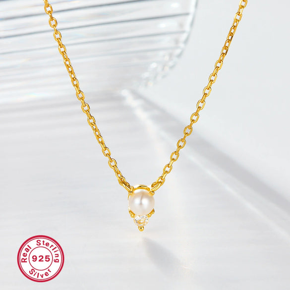 Silver 925 Necklace Simple Clavicle Chain With Shell Beads And French Pendant Electroplating For Women