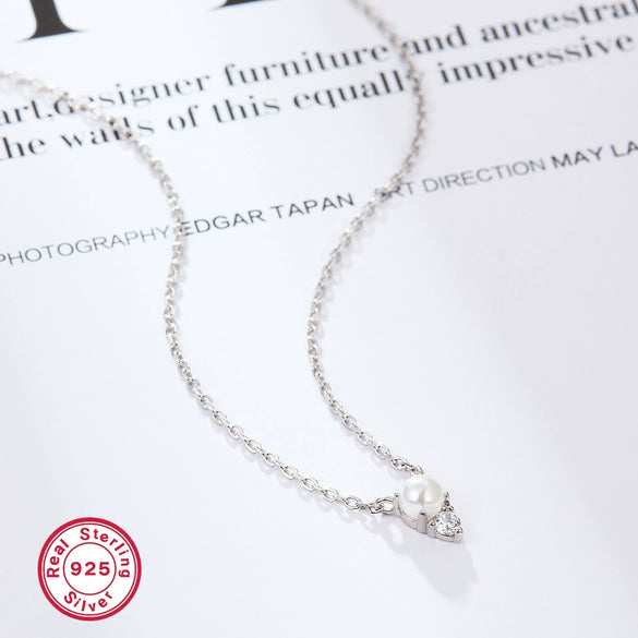 Silver 925 Necklace Simple Clavicle Chain With Shell Beads And French Pendant Electroplating For Women