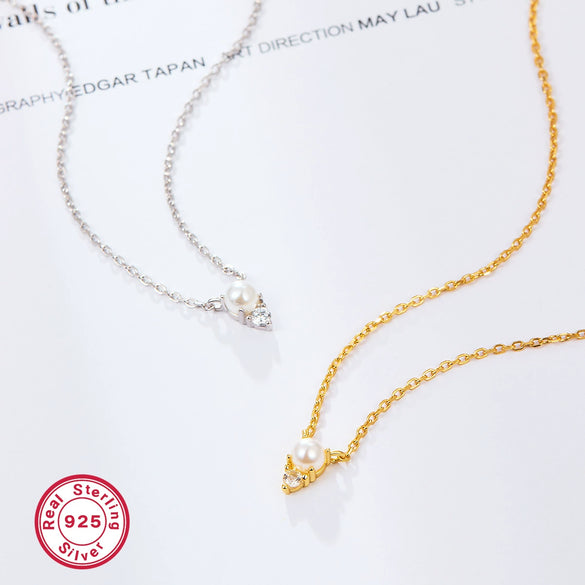 Silver 925 Necklace Simple Clavicle Chain With Shell Beads And French Pendant Electroplating For Women