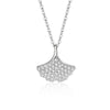 Silver Necklace Women's Mori Style Ginkgo Leaves Cross Chain With Geometric Pattern