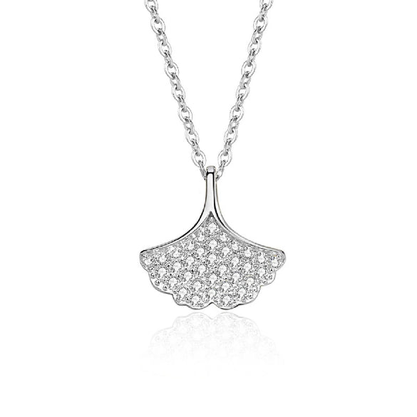 Silver Necklace Women's Mori Style Ginkgo Leaves Cross Chain With Geometric Pattern