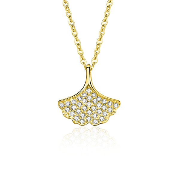 Silver Necklace Women's Mori Style Ginkgo Leaves Cross Chain With Geometric Pattern
