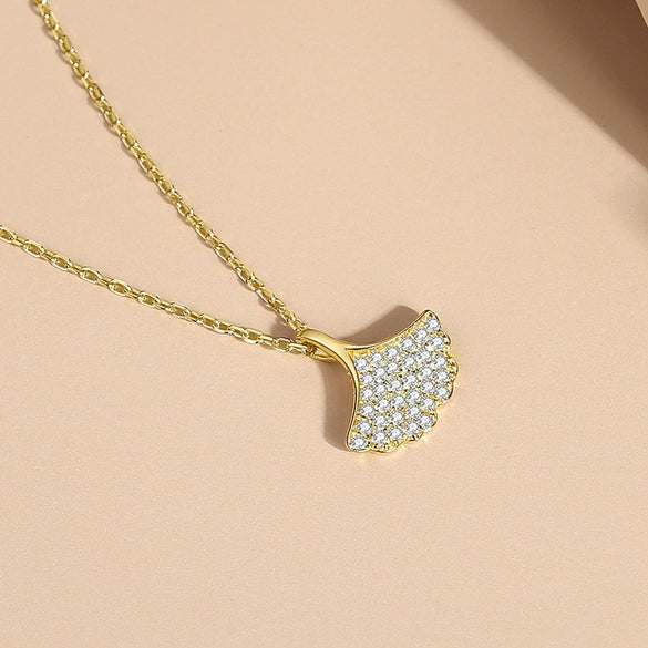 Silver Necklace Women's Mori Style Ginkgo Leaves Cross Chain With Geometric Pattern
