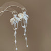 Silver Needle Artificial Crystal Flower Tassel Handmade Women's Earrings