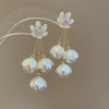 Silver Needle Artificial Crystal Flower Tassel Handmade Women's Earrings