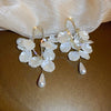 Silver Needle Artificial Crystal Flower Tassel Handmade Women's Earrings