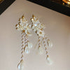 Silver Needle Artificial Crystal Flower Tassel Handmade Women's Earrings