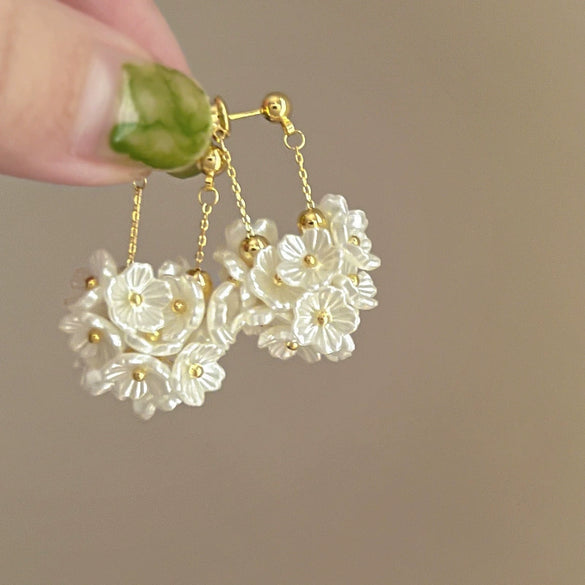 Silver Needle Artificial Crystal Flower Tassel Handmade Women's Earrings