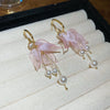 Silver Needle Artificial Crystal Flower Tassel Handmade Women's Earrings