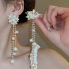 Silver Needle Artificial Crystal Flower Tassel Handmade Women's Earrings