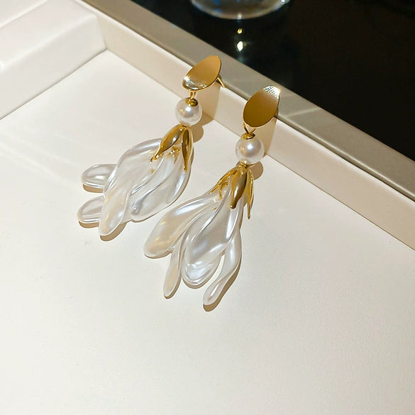 Silver Needle Artificial Crystal Flower Tassel Handmade Women's Earrings