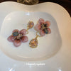 Silver Needle Asymmetric Water Drop Glass Glazed Bead Flower Earrings For Women Set With Diamonds Highend