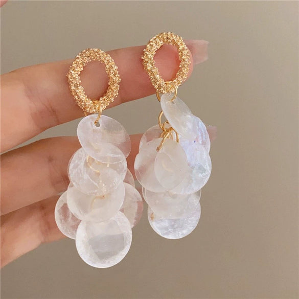 Silver Needle Earrings With Diamond Inlaid Imitation Pearl Petals And Tassel Geometric Shape High End And Versatile Design
