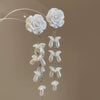 Silver Needle Earrings With Diamond Inlaid Imitation Pearl Petals And Tassel Geometric Shape High End And Versatile Design