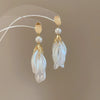 Silver Needle Earrings With Diamond Inlaid Imitation Pearl Petals And Tassel Geometric Shape High End And Versatile Design