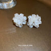 Silver Needle Earrings With Diamond Inlaid Imitation Pearl Petals And Tassel Geometric Shape High End And Versatile Design