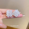 Silver Needle Earrings With Diamond Inlaid Imitation Pearl Petals And Tassel Geometric Shape High End And Versatile Design