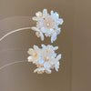 Silver Needle Earrings With Diamond Inlaid Imitation Pearl Petals And Tassel Geometric Shape High End And Versatile Design