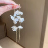Silver Needle Earrings With Diamond Inlaid Imitation Pearl Petals And Tassel Geometric Shape High End And Versatile Design