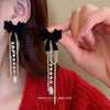 Silver Needle Earrings With Diamond Inlaid Imitation Pearl Petals And Tassel Geometric Shape High End And Versatile Design