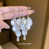 Silver Needle Earrings With Diamond Inlaid Imitation Pearl Petals And Tassel Geometric Shape High End And Versatile Design