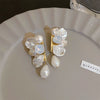 Silver Needle Earrings With Diamond Inlaid Imitation Pearl Petals And Tassel Geometric Shape High End And Versatile Design