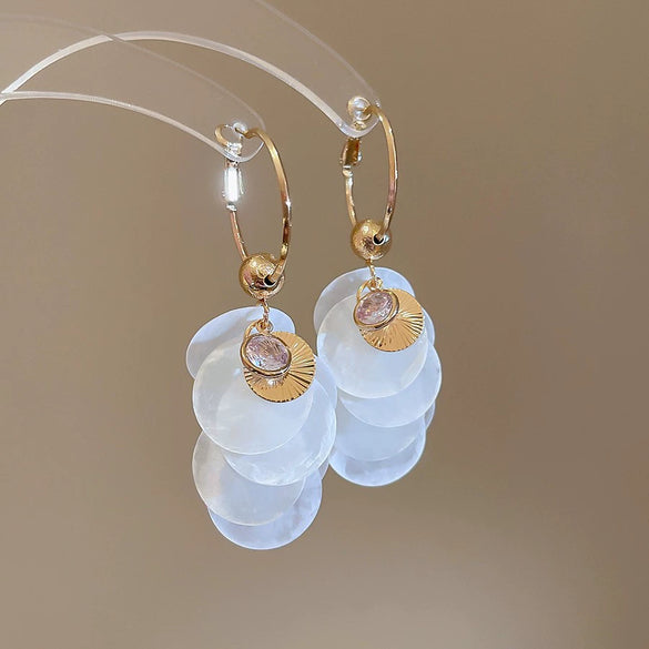 Silver Needle Earrings With Diamond Inlaid Imitation Pearl Petals And Tassel Geometric Shape High End And Versatile Design