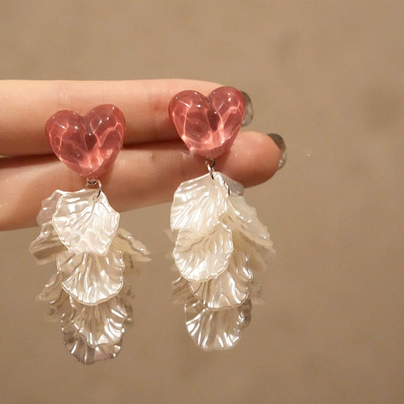Silver Needle Earrings With Diamond Inlaid Imitation Pearl Petals And Tassel Geometric Shape High End And Versatile Design