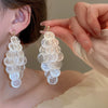 Silver Needle Earrings With Diamond Inlaid Imitation Pearl Petals And Tassel Geometric Shape High End And Versatile Design