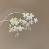 Silver Needle Earrings With Diamond Inlaid Imitation Pearl Petals And Tassel Geometric Shape High End And Versatile Design