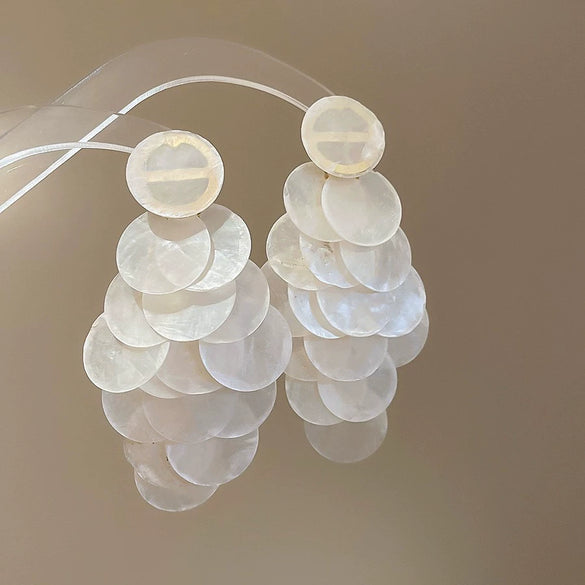 Silver Needle Earrings With Diamond Inlaid Imitation Pearl Petals And Tassel Geometric Shape High End And Versatile Design