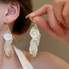 Silver Needle Earrings With Diamond Inlaid Imitation Pearl Petals And Tassel Geometric Shape High End And Versatile Design