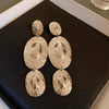 Silver Needle Exaggerated Metal Oval Earrings With Heavy Industry Design Sense And Electroplating Geometric Pattern Antique Style For Women