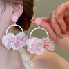 Silver Needle Fabric Flower Tassel Imitation Pearl Handmade Geometric Women's Earrings